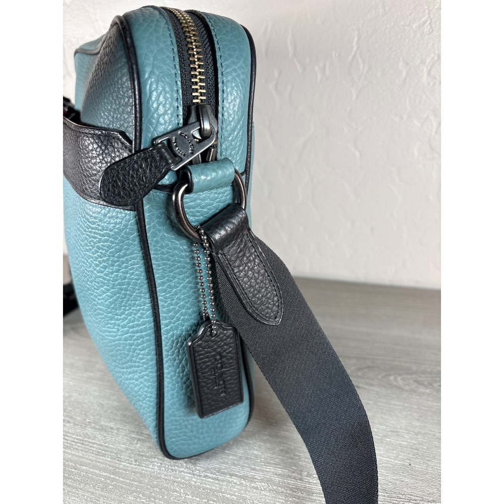 Coach Gharles Camera Bag Blue/Green Black Pebbled Leather Crossbody Messenger - Picture 4 of 9